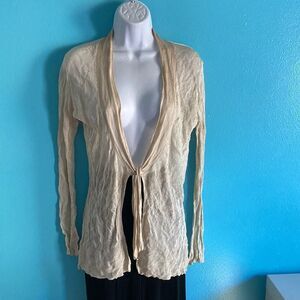 Bibelot Lightweight Gold Metallic Womens Cardigan Size S Tie Front Summer Layer